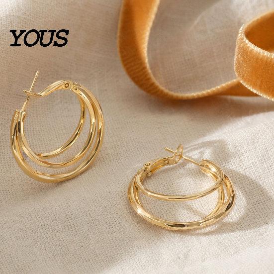 Earring 1 Pair Gold/Silver Hoop Earrings for Women, Chunky Casual And Formal Triple Split Earrings, Multi Statement Jewelry