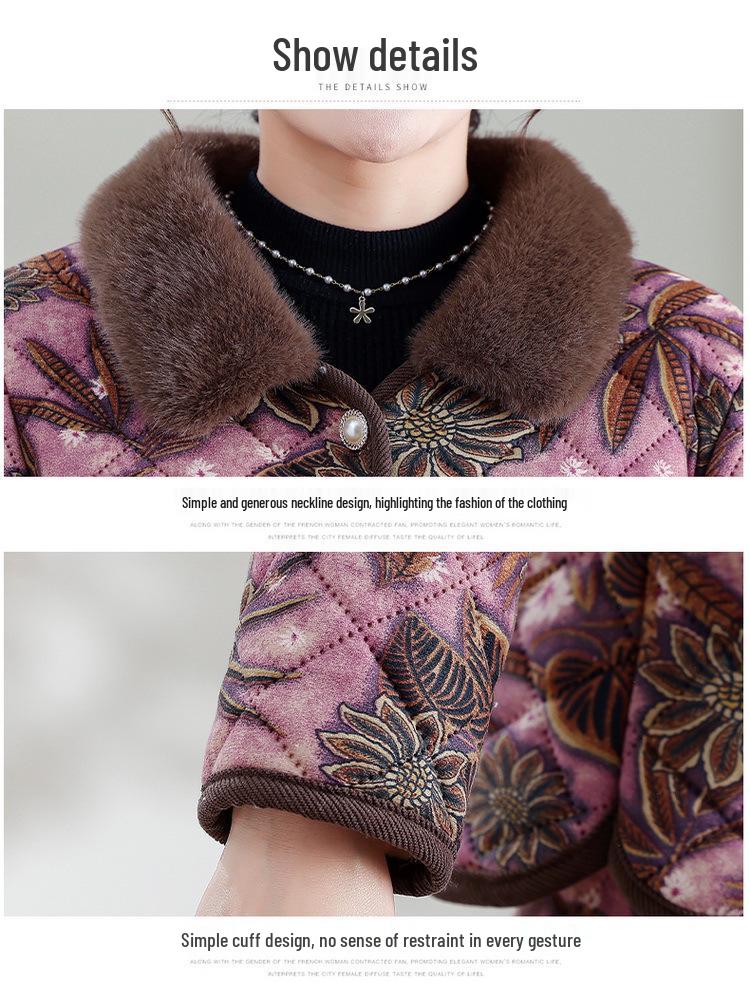 Chic Winter Cotton Outfit: Velvet-Lined Jacket & Pants Set for Middle-Aged and Elderly Women