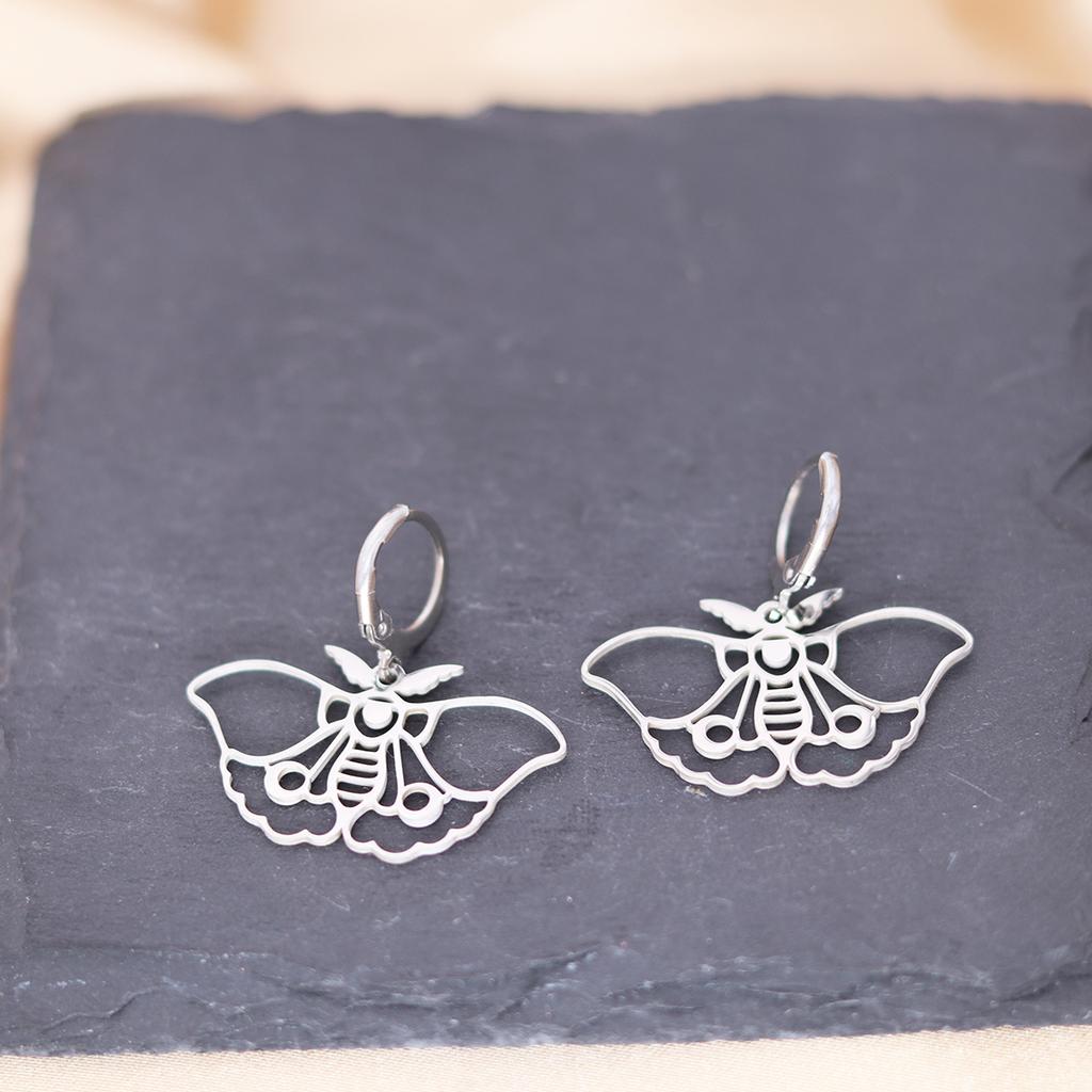 Kinitial Stainless Steel Death Moth Sun Moon Snake Mushroom Cactus Hamsa Hand Horse Earrings For Women Trendy Piercing Jewelry