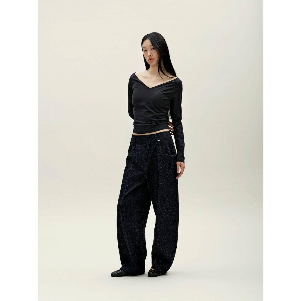 Anggae Nep Wide Denim Navy
