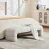 Modern Armless Chenille Upholstered Bed Bench with Grooved Upholstery, Chaise Longue & Ottoman for Living Room, Bedroom, Entryway, Ivory
