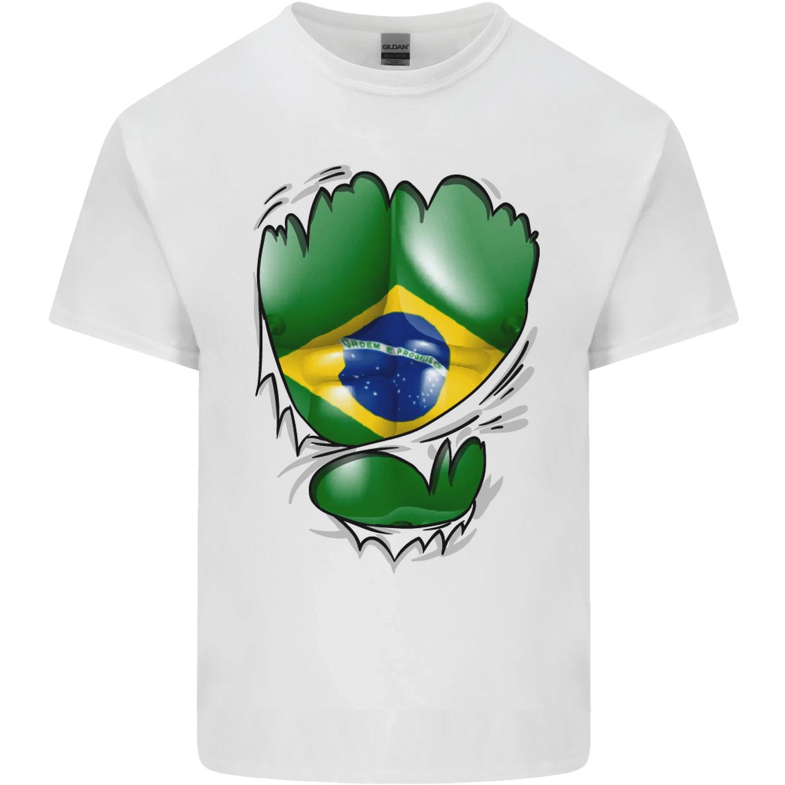 Gym Brazilian Flag Ripped Muscles Brazil Kids T-Shirt Childrens L
