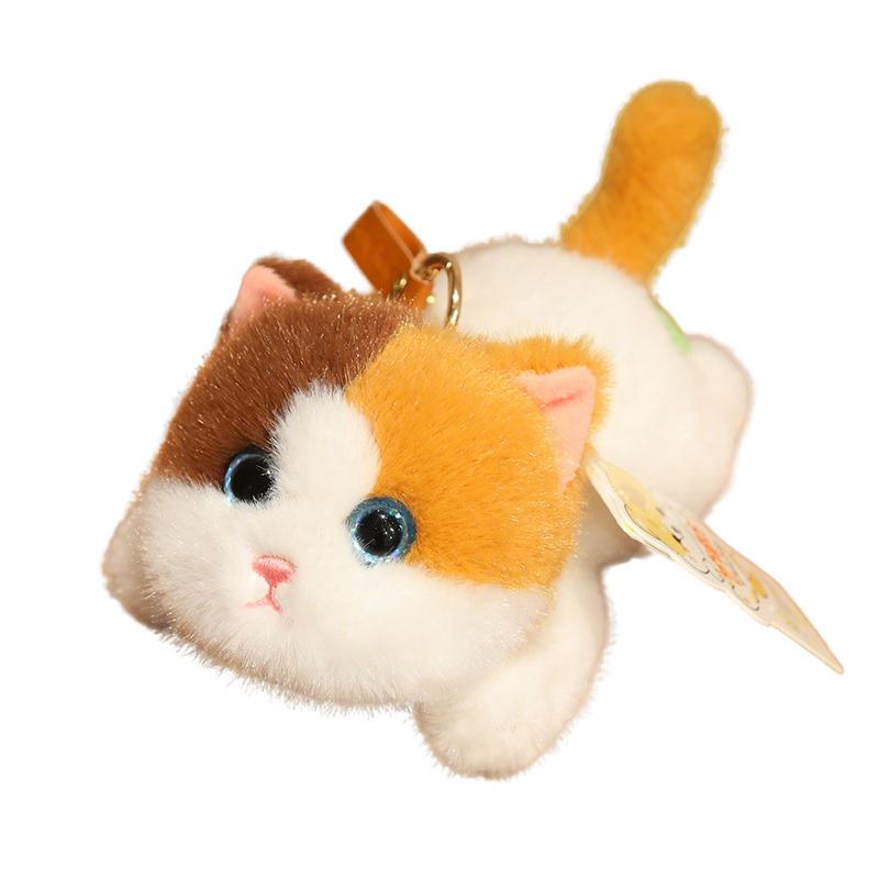 16cm Cute Simulated Lying Cat Plush Keychain Soft Stuffed Animal White Black Kitten Pendant Doll Kids Birthday Gift
