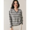 Women's Color Block V-Neck Cashmere Sweater - 2025 Autumn/Winter Korean Style Loose Slimming Pullover