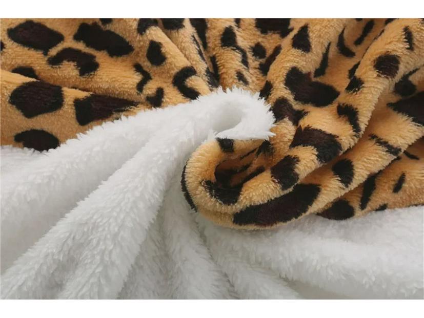 Damen Leopard Print Gespleißter Flauschiger Kapuzenpullover - Winter 2021 Kollektion