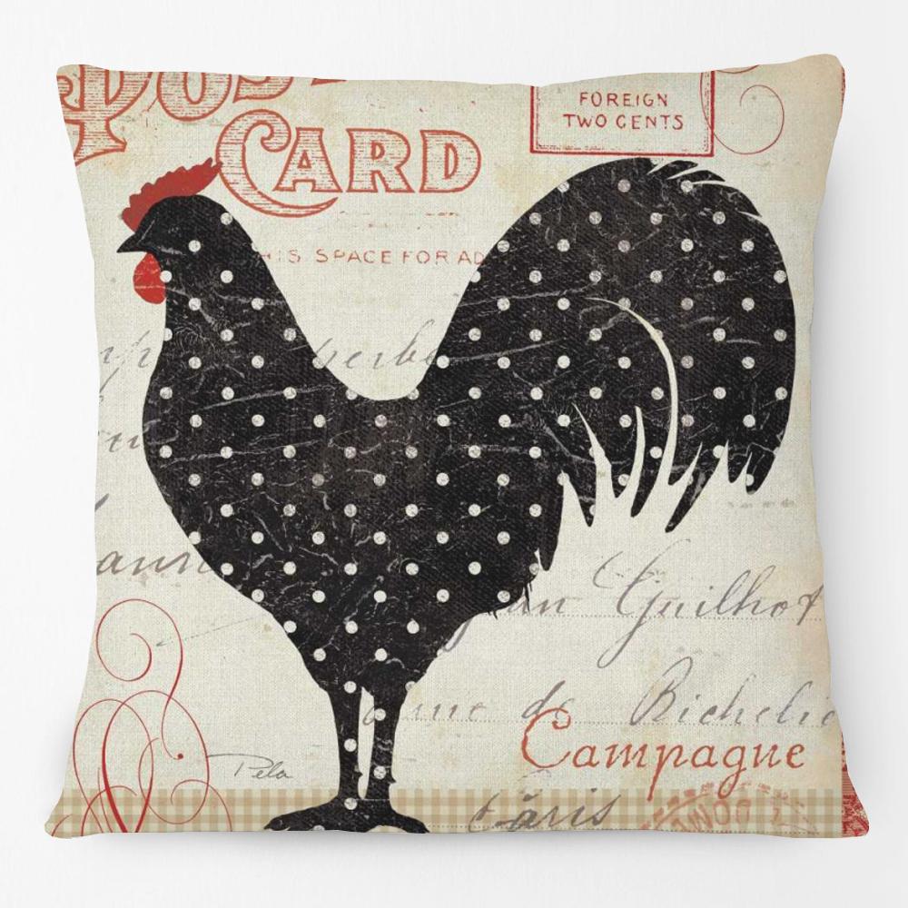 Hand Painting Country Rooster Hen Poster Cushion Covers Retro Vintage Farm Chicken Fresh Eggs Print Pillow Case