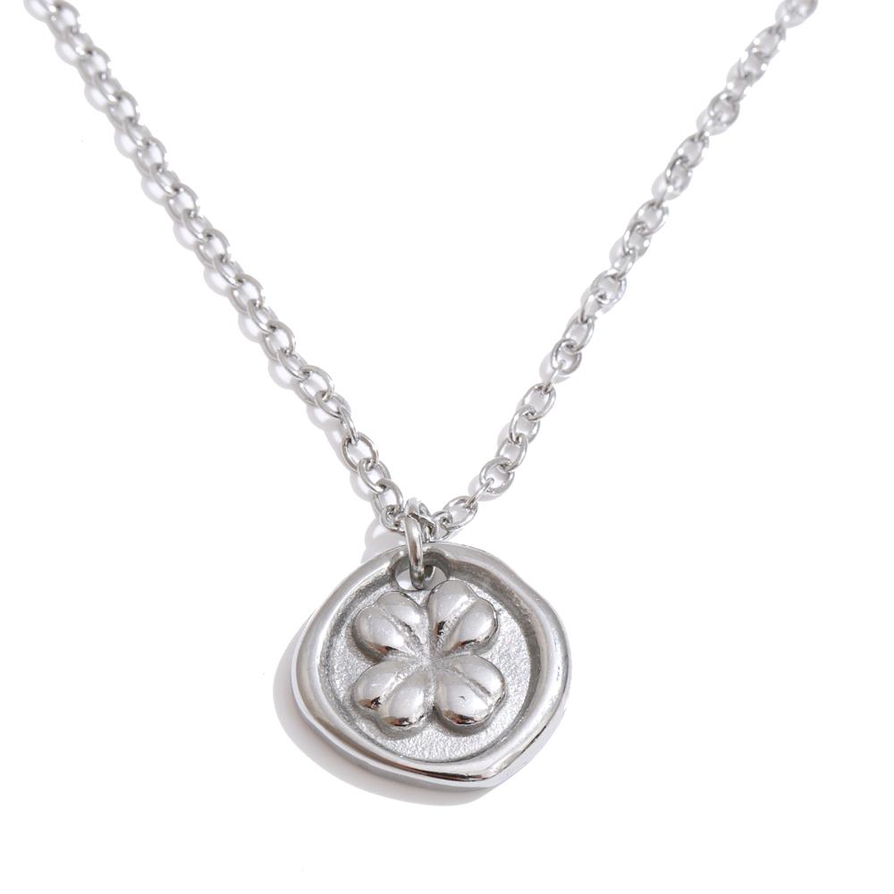 Eetit Stainless Steel Round Flower Necklace Pendant Chain Water Resistant Metal Individualistic Jewelry Wholesale