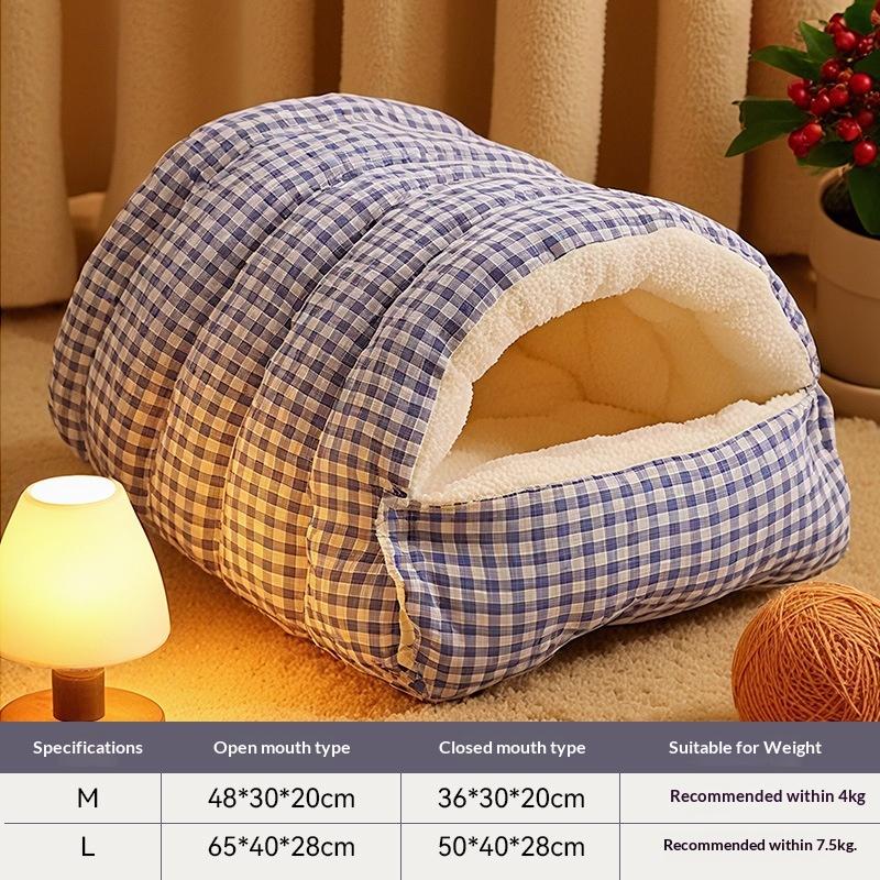 

Winter Warm Cat Cave Bed Enclosed Plush House with Removable Washable Cushion Non-Slip Bottom for Indoor Cats Stable Base 48x30x20cm