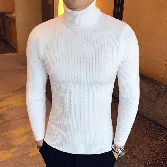 New Men's High Neck Sweater Solid Color Pullover Knitted Warm Casual Turtleneck Sweatwear Mens Winter Outdoors Tops