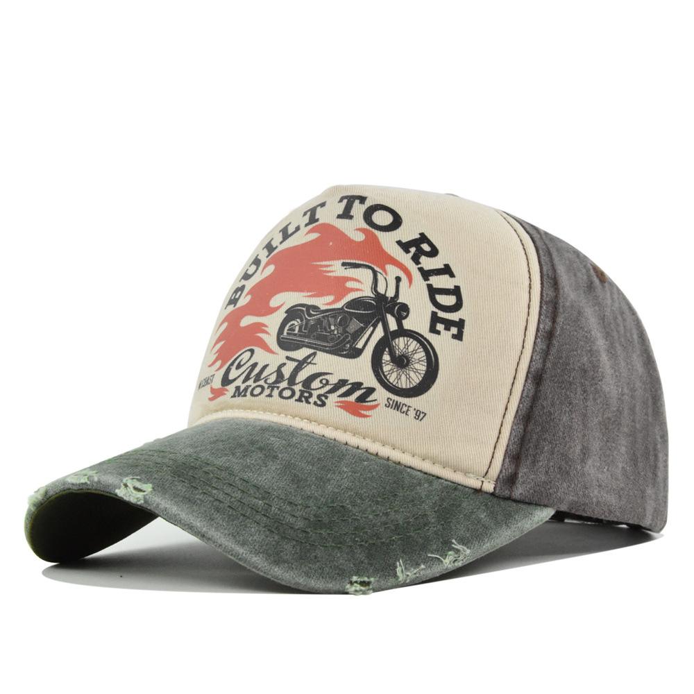 Dad Adjustable Cap Washed Color Contrast Blocking Color Vintage Cap Baseball Printing Motorcycle New Brand Latest Fresh Hats For Women Men