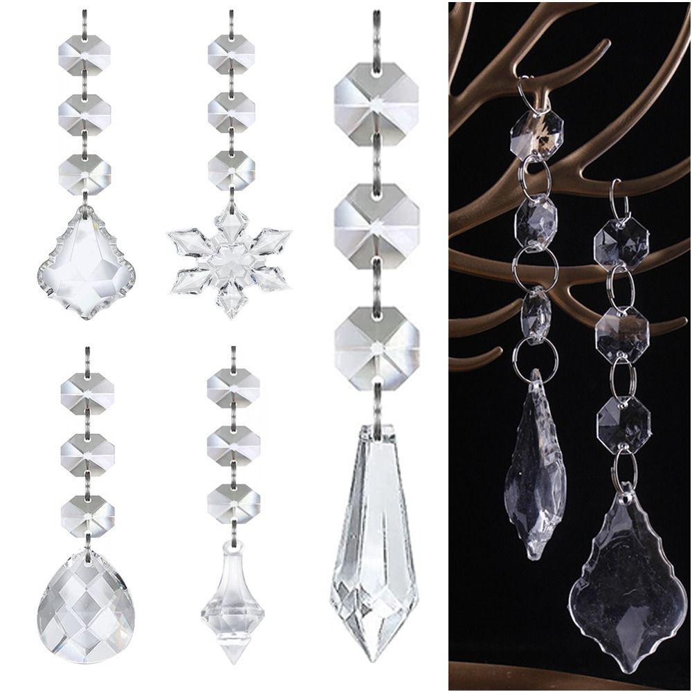 5pcs Simulate Ice Cone Acrylic Snowflake Pendant Crystal Diamond Xmas Tree Decoration Christmas