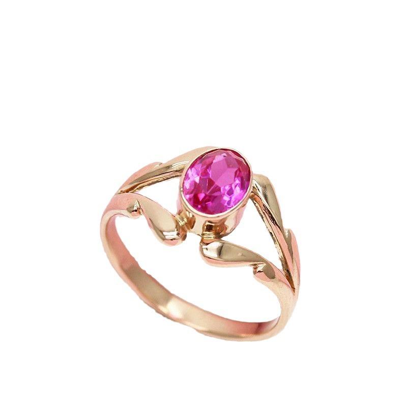 Russia 585 Purple Gold Plated Rose Gold Color Gold 18K Red Stone Ring Exquisite Fashion Personality Niche Women