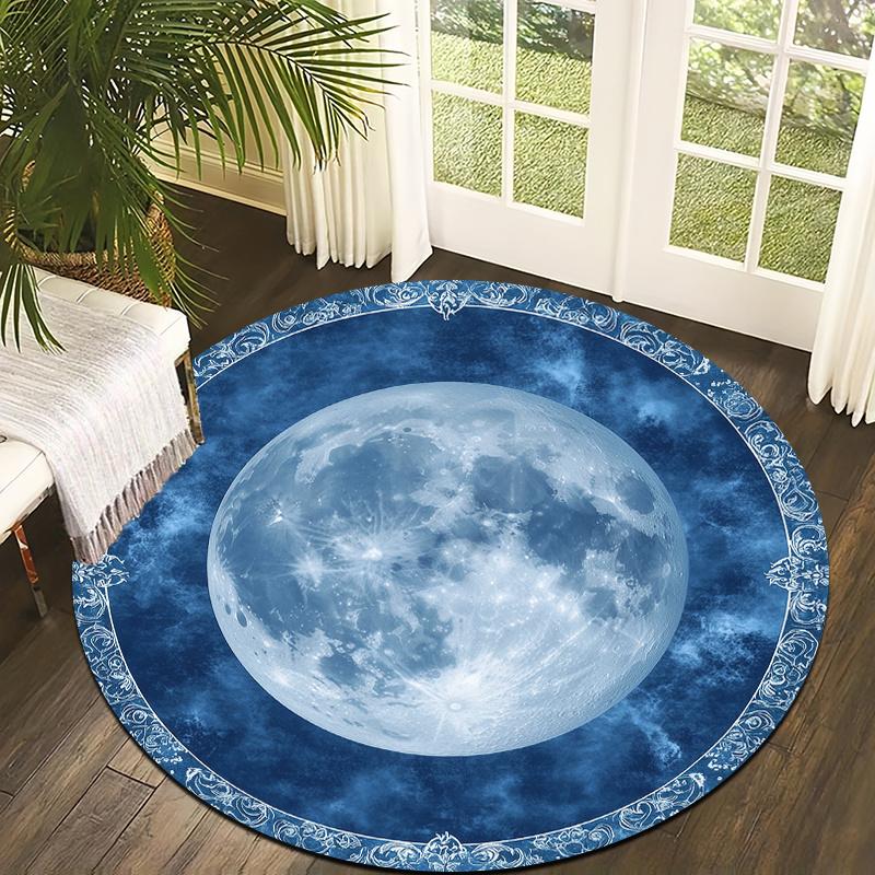 

Moon retro style Flannel-printed round floor mats are slip-resistant Suitable for living room bedroom terrace garden carpets 60cm x 60cm