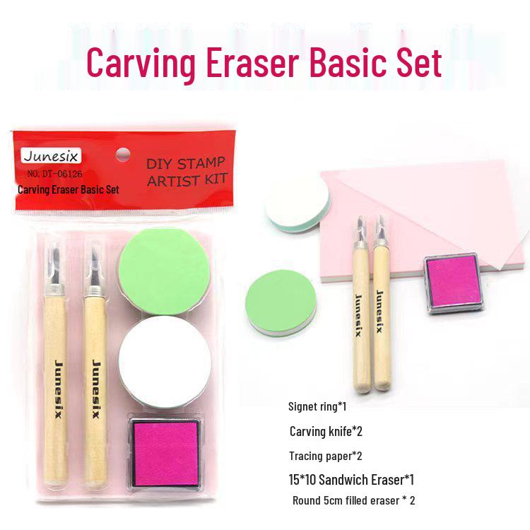 Hand-Carved Stamp Eraser Set with Color-Filled Core - Beginner-Friendly Peel-Off Eraser Brick Set