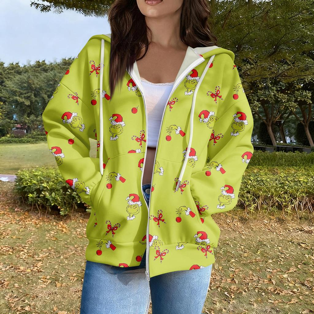 Women's Casual Fashion Long Sleeve Zipper Printed Hooded Sweatshirt