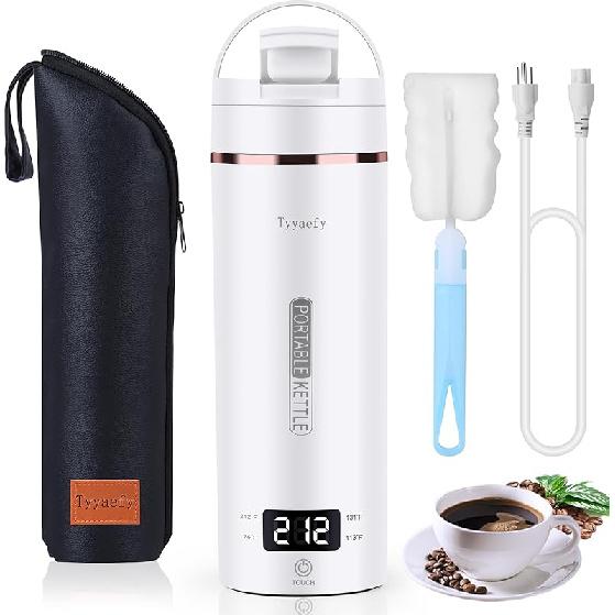 Travel Portable Electric Kettle,Tea Coffee Kettle, Boiled Water Kettle for Rapid Heating & Boiling, Leak Proof & Heated-Insulated, 450mL & 304 Lift Lid