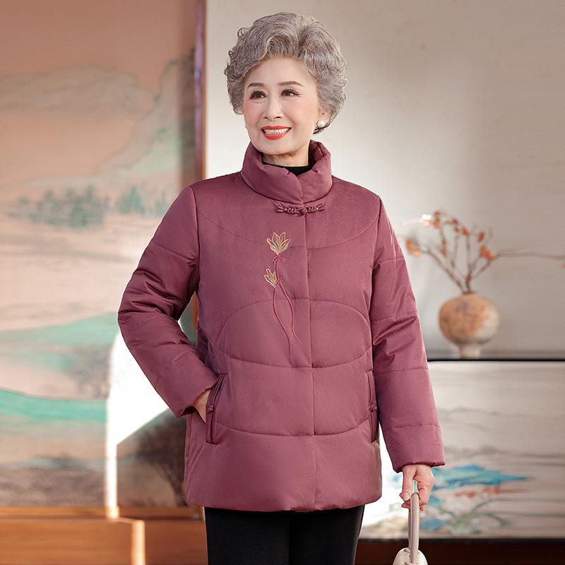 Stylish High-Collar Cotton Jacket for Middle-Aged and Elderly Women - Warm Winter Coat for Moms and Grandmothers, Chinese-Inspired Design