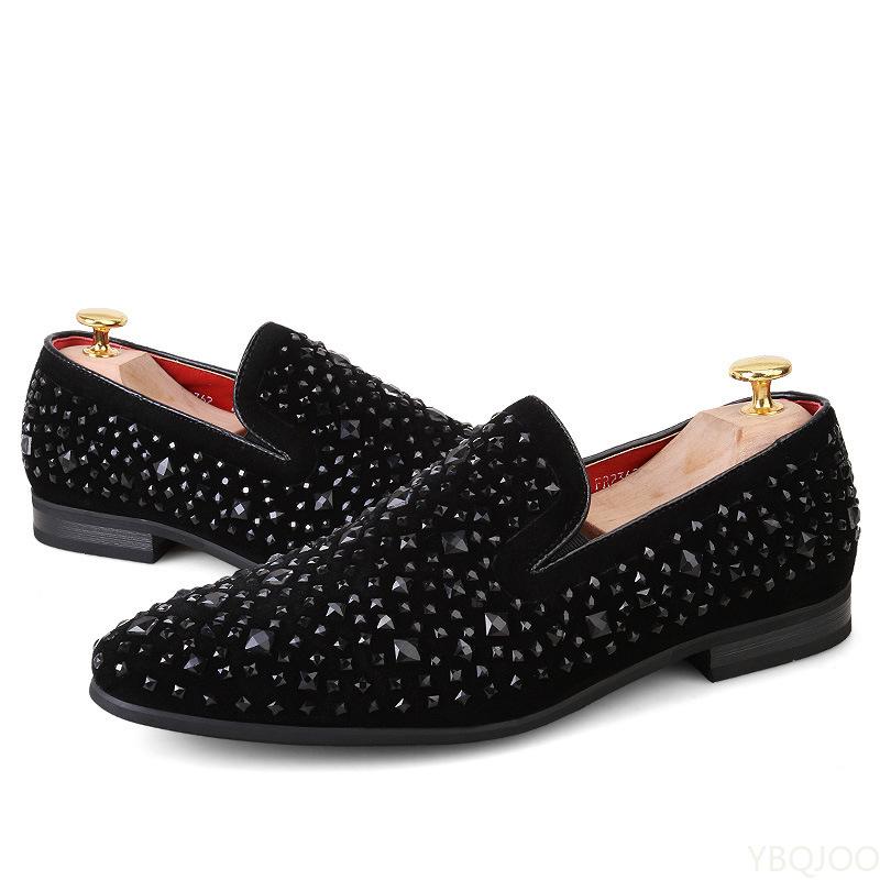 Fashion Black Spikes New Brand Mens Loafers Luxury Shoes Denim And Metal Sequins High Quality Casual Men Shoes 2024 Fashion Party Flats