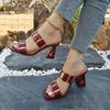 Fashion Special-shaped Heel Cool Drag Women's Summer New Square Toe Open-toe Metal Decoration Outward Wear Flip Slippers