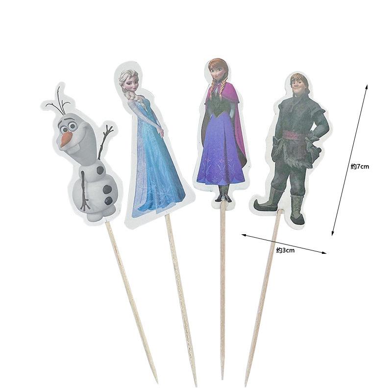 24Pcs Double‑Sided Cartoon Cake Toppers, Toothpick Cupcake Picks, Birthday Party Dessert Table Decorations Supplies