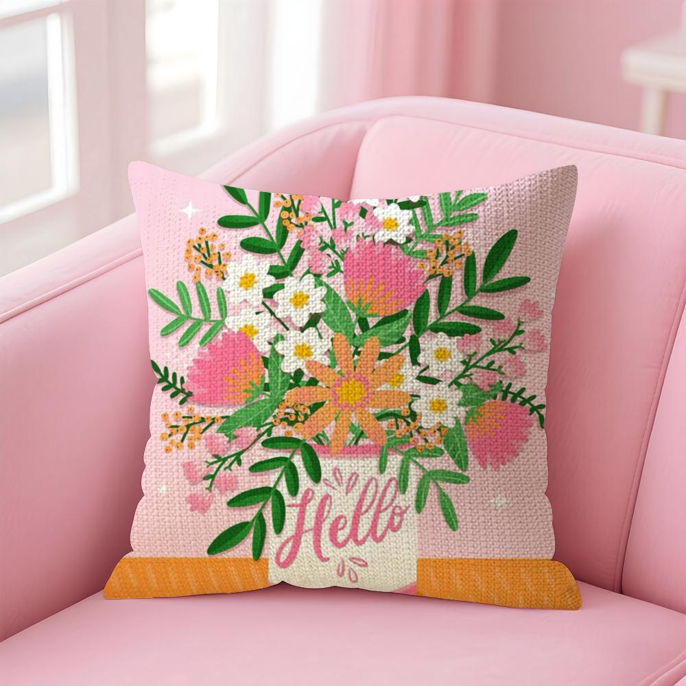 Artistic Potted Plants Cushion Cover Natural Linen Pillow Case DoubleSided Print Decorative Sofa Pillowcase Home Decor Gift