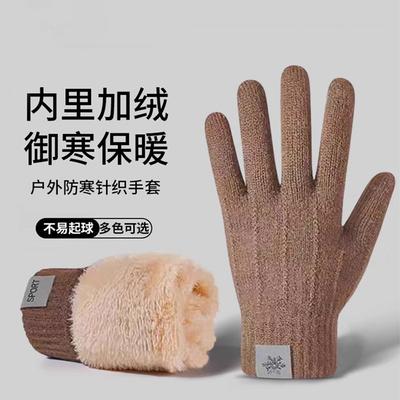 Touchscreen Gloves Men's Winter Electric Vehicle Riding Warm Windproof Cold Piled Thickened Knitted Wool Gloves Women