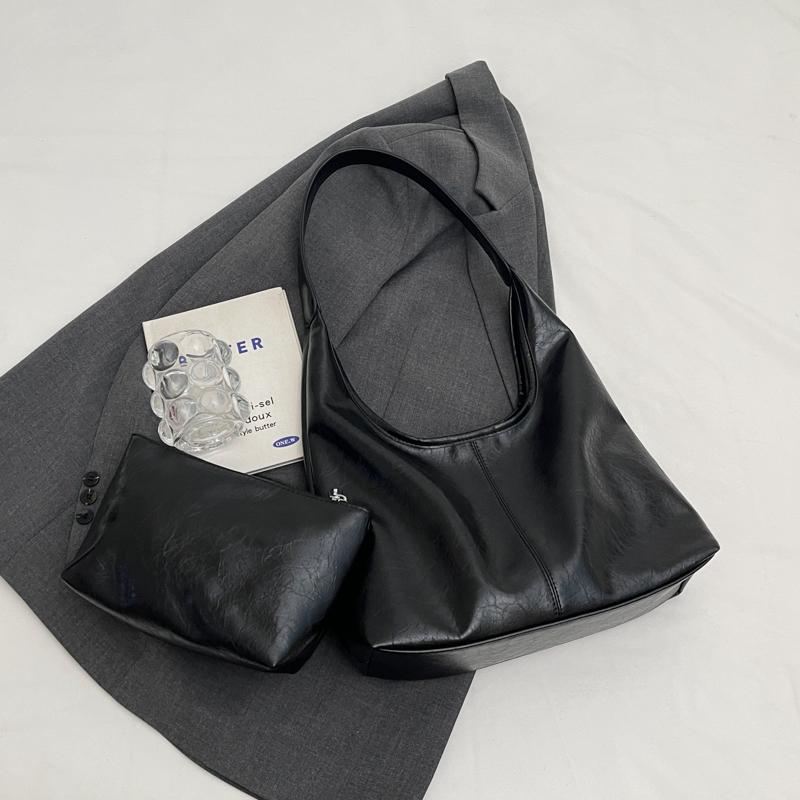 Two-Piece Bag Set Soft Leather Tote Bag Women's Retro Large Capacity Shoulder Bag Underarm Bag