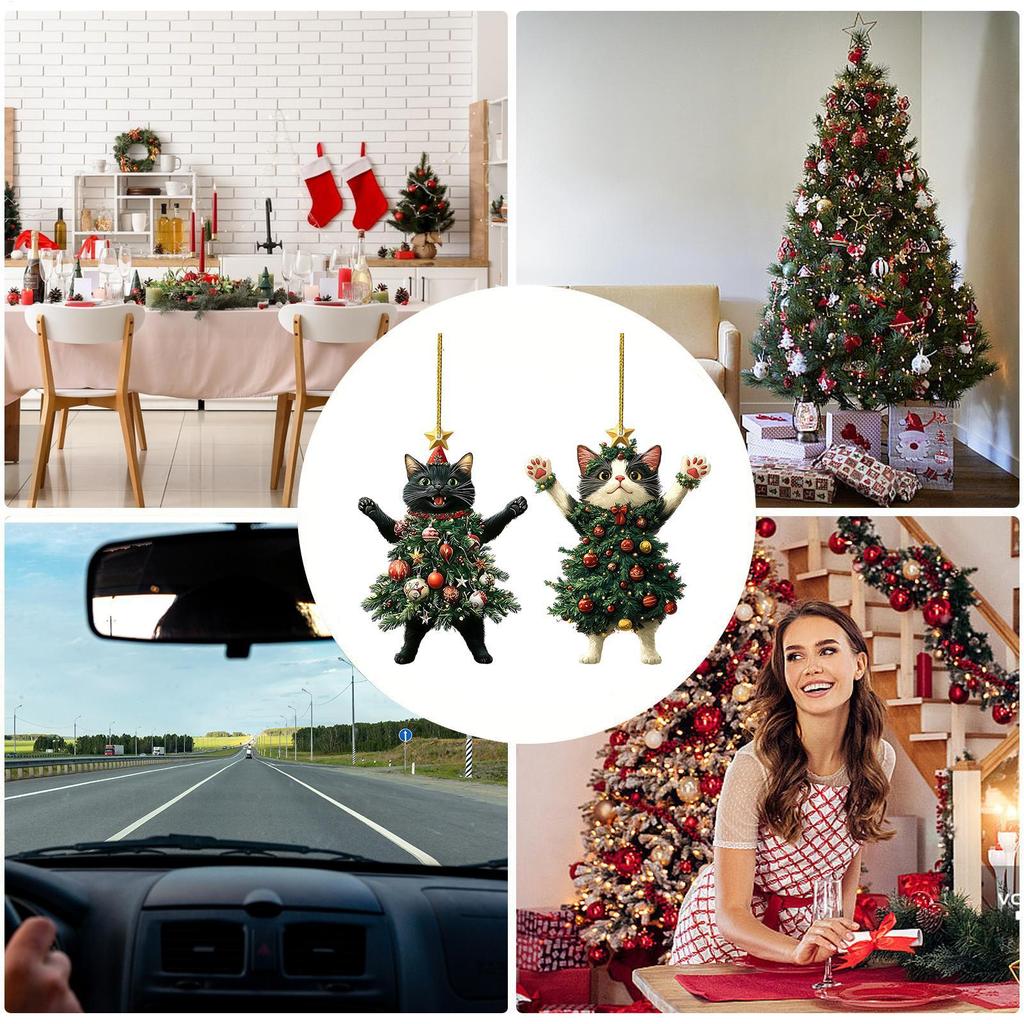 Cat Ornaments for Christmas Tree Cat Decor Tree Ornaments Door Sign 2 Pieces 2D Acrylic Bag Charm Christmas Decorations