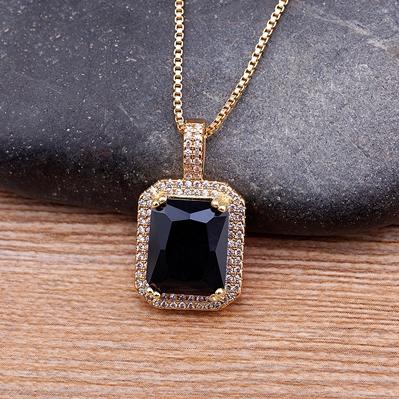 Nidin Top Quality Austrian Crystal Geometric Rectangle Pendant Necklaces For Women 5 Colors Stone Zircon Party Wedding Jewelry