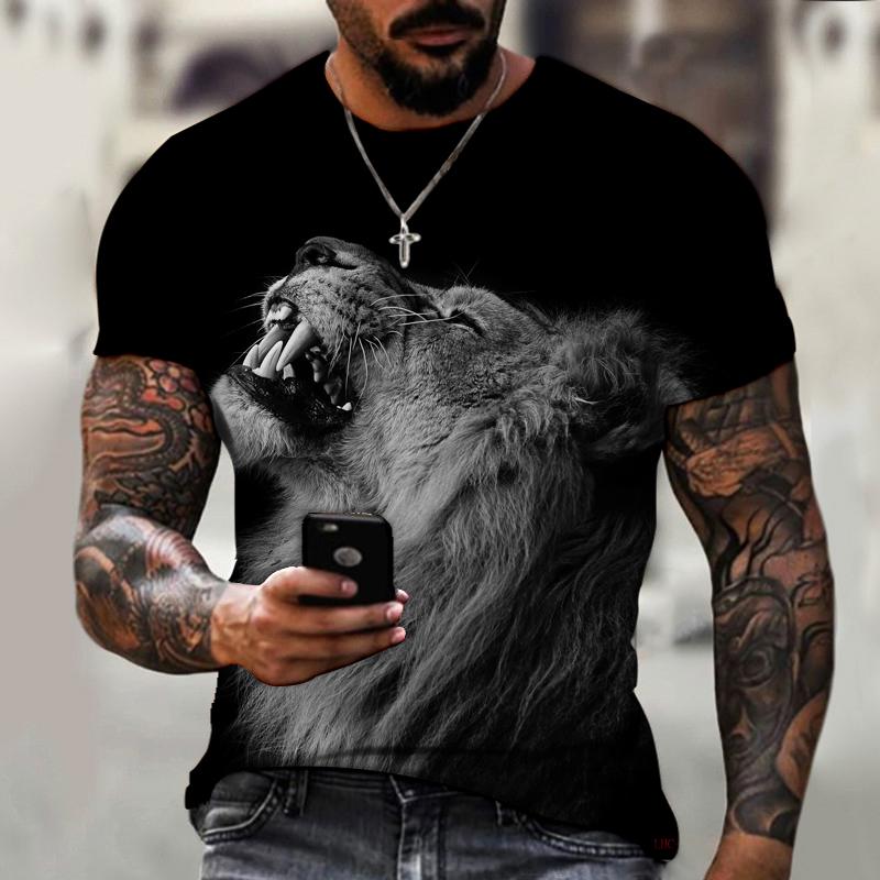 2021 Summer Men Tee 3D Printing Hot Cartoon Animal Lion Pattern T-shirt Casual Street Trend Short-Sleeved Loose Oversized Top