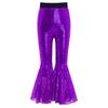 Girls Dance Performance Shiny Sequins Flared Pants Elastic Waistband Bell Bottom Trousers