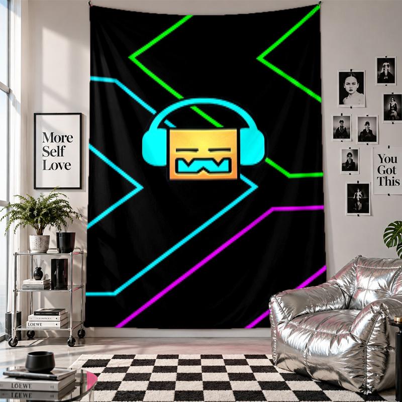 Wall TapestryGeometry Dash Art Hanging Cloth Decorative Background Cover for Room Decoration