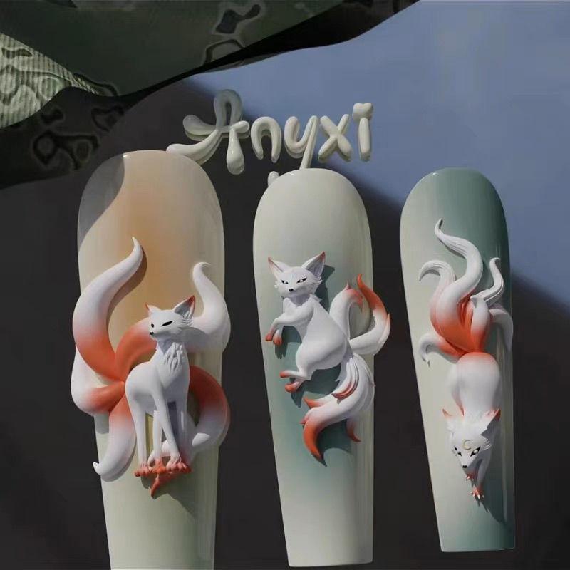 DIY Silikon Nagelform 3D Neunschwänziger Fuchs Dreidimensionale Nail Art Dekorationen Kreative Nagelform Klare Nagelwerkzeuge
