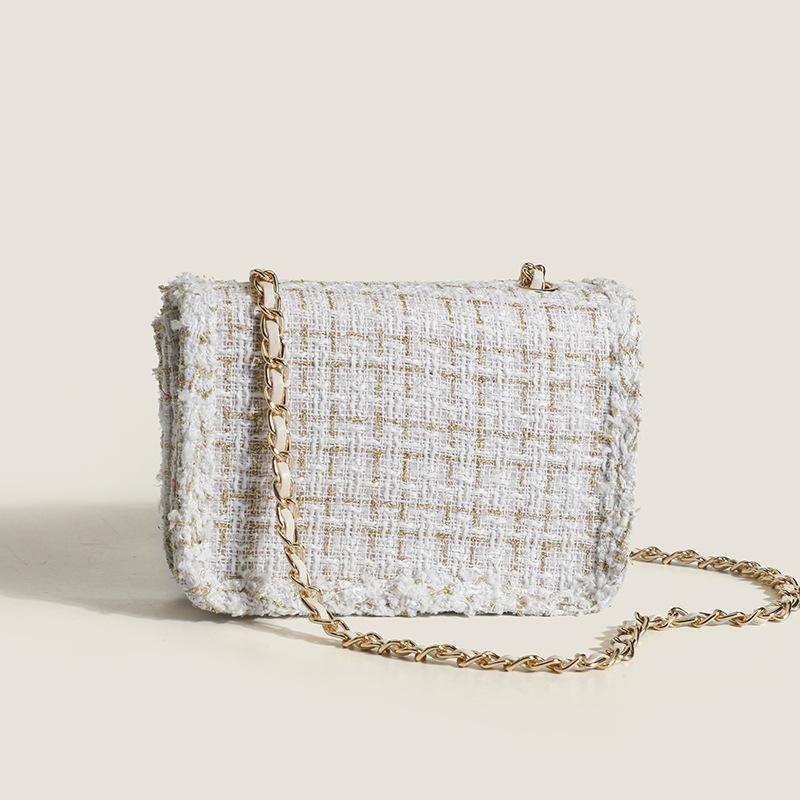 Geantă de toamnă și iarnă pentru femei, cu subsuoară, geantă mică, parfumată, din tweed, cu lanț, de gamă înaltă, cu un singur umăr, geantă mică pătrată