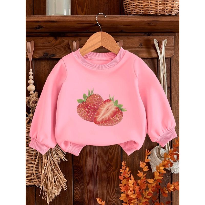 Kids Sweatshirt,A Lightweight And Comfortable Round-Neck Sweatshirt with a Strawberry Print , Suitable for Outdoor Activities ,Spring And Autumn