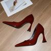 2025 new horseshoe heel light mouth single shoes commuting one pedal spring French retro temperament high heels women's pointed head