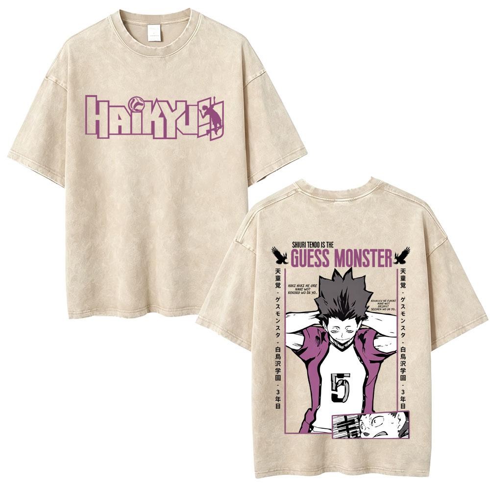 Washed Vintage Anime Haikyuu Kotaro Bokuto T-shirt Retro Manga Oversized T Shirts High Quality Cotton T-shirts Unisex