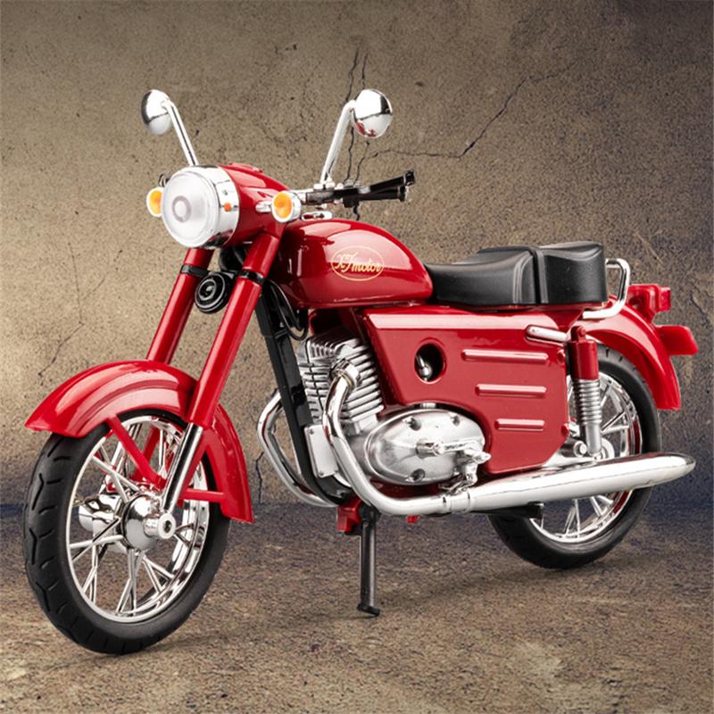 1/10 JAWA 250 Alloy Classic Retro Motorcycle Model Diecast Metal Street Motorcycle Model Simulation Sound and Light Kid Toy Gift