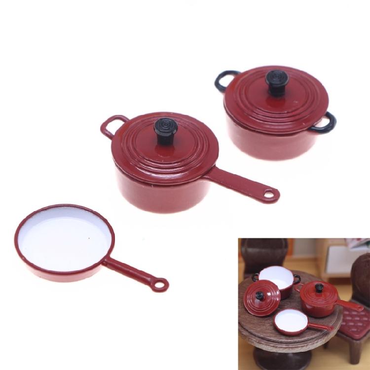 Miniature Cookware Enamel Pots and Pan Set Realistic Kitchenware For Doll House Scene Display And Kids Imaginative Play