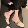 French Bag Head Half Slippers Women's Outer Wear 2025 New Spring Flat Bottom Pearl One Pedal Mary Jane Cool Slippers