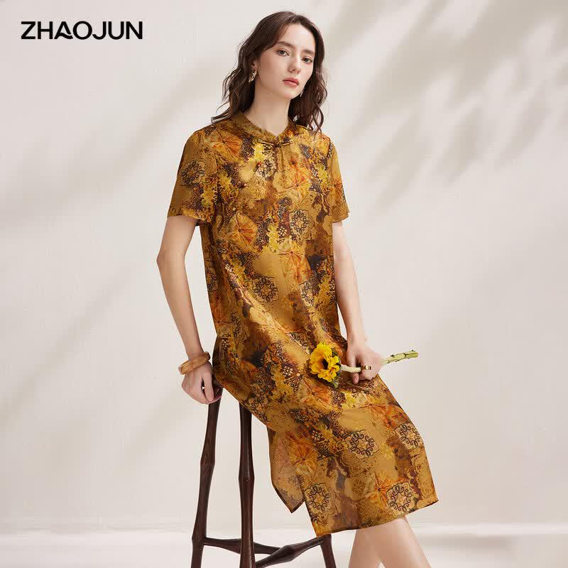 Women s New Chinese Style Mulberry Silk Printed Dress M