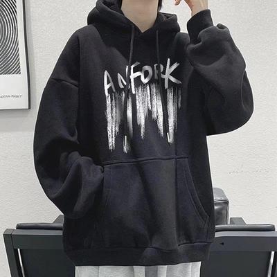 Hong Kong Style Men's Loose Hooded Sweatshirt - Spring/Autumn Trendy Niche Design, Skin-friendly Fabric