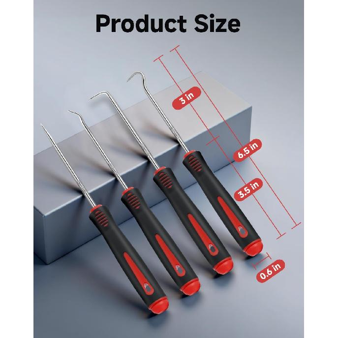 4-Piece Pick Set Mechanic, Automotive Hook and Pick Set with Soft Grip & Non-Slip Shaft, Precision Pick Tool & O Ring Pick for Oil Seal, Gasket,