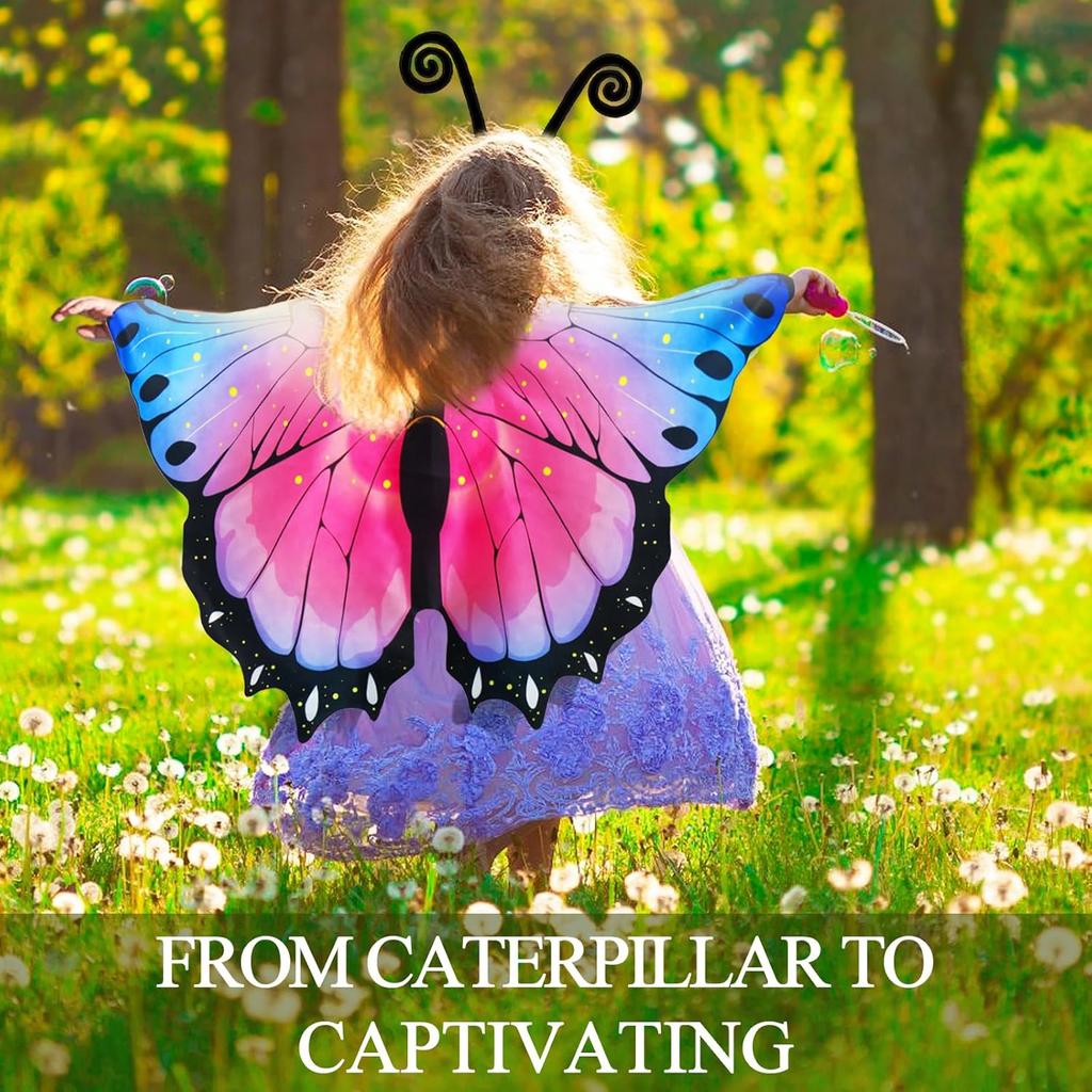 iROLEWIN Rainbow Fairy Butterfly-Wings-Costume for Toddler Kids Girls Dress-up Cape Mask Headband Boys Christmas Gifts Toys