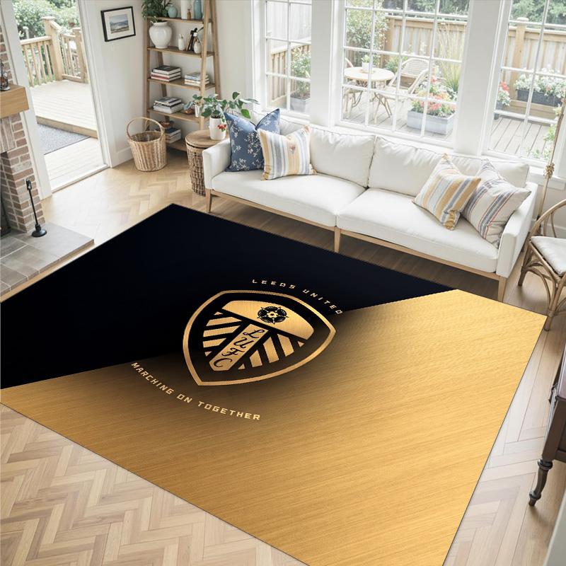 Leeds United Fußball Design Kristall Samt Teppich Gemütlich Kein?Rutschfester Teppich mit Aufdruck für Schlafzimmer Wohnzimmer Eingang
