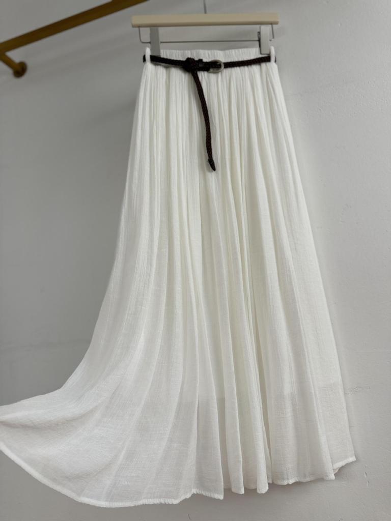 European-American Cotton Linen Patchwork Midi Skirt: Versatile Classic for Spring/Summer