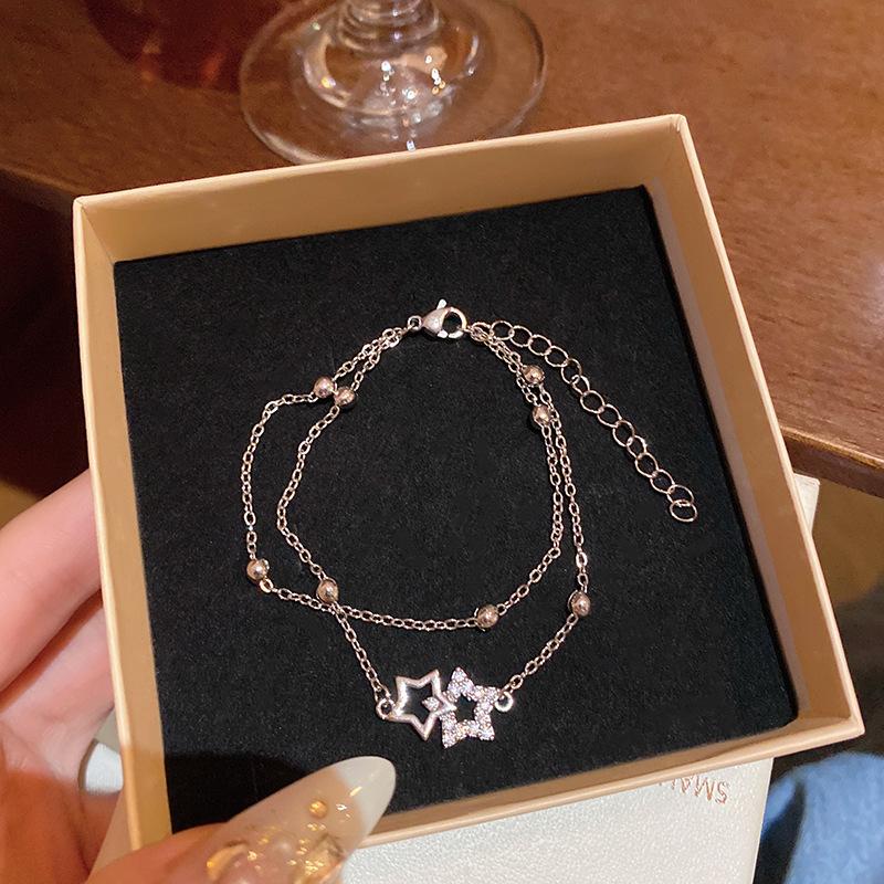 Korean Style Double Layered Hollow Star Bracelets for Women Girls Sweet Cute Fine Chain Bracelets Daily Wear Jewelry Accessories