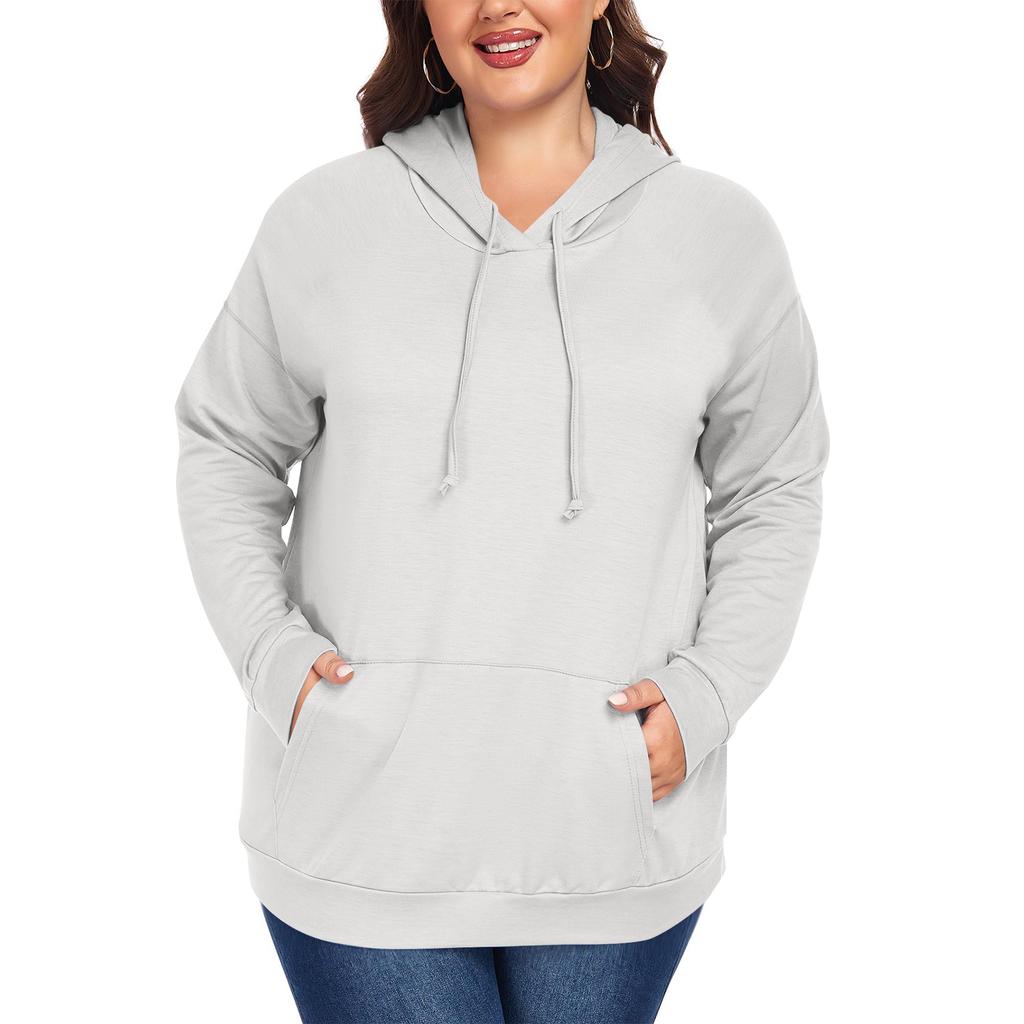 Women's  Casual Large Sized Long Sleeved Hooded Solid Color Sweatshirt
