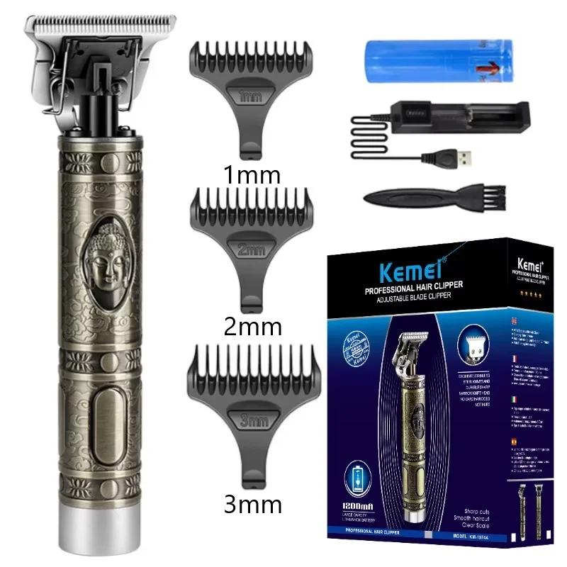 Kemei KM-1974 Professional Hair Clipper Barber Hair Trimmer For Men Retro Buddha Cordless Edge Electric Hair Cutting Machine