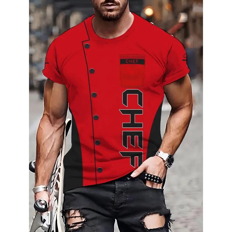 Men's Chef Knife Print T-Shirt Clothes Summer Round Neck Short Sleeve Chef Tshirts Tops New In Men's Cosplay Shirt